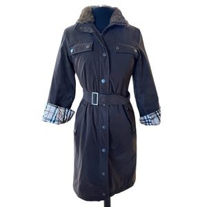 Burberry London Fur Trim Belted Trench Coat